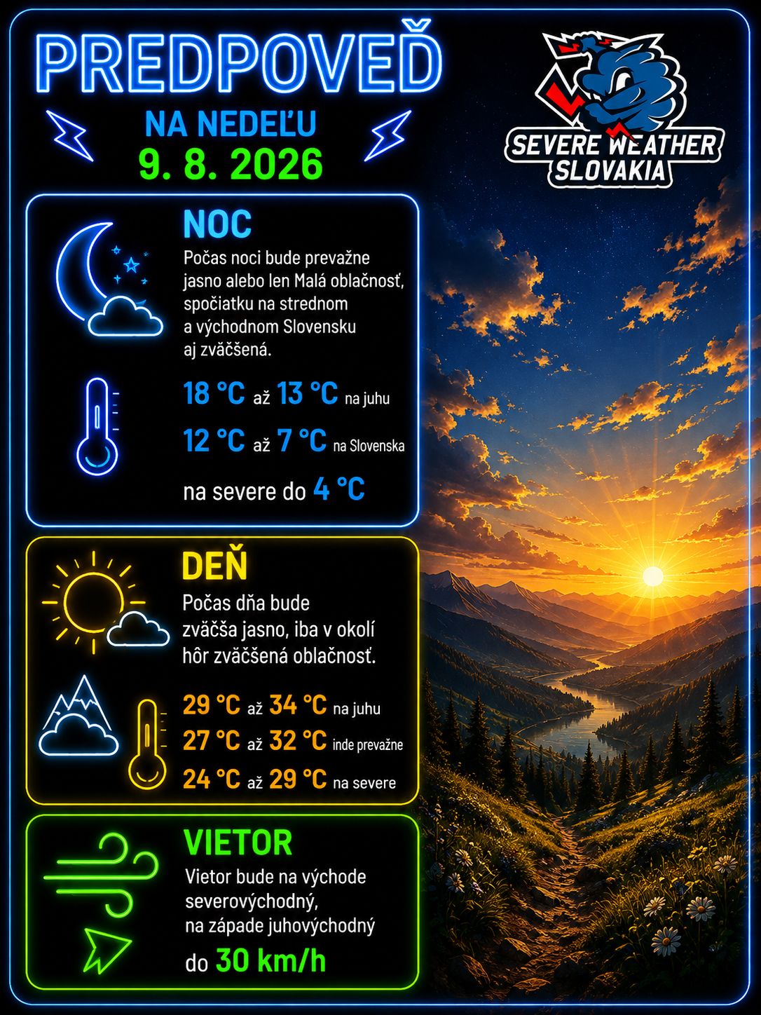 Predpoveď na nedeľu 9. 8. 2026