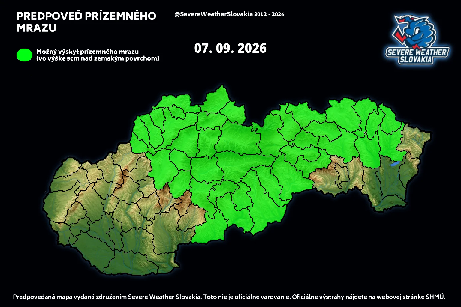 Riziko prízemného mrazu ráno 7. 9. 2026