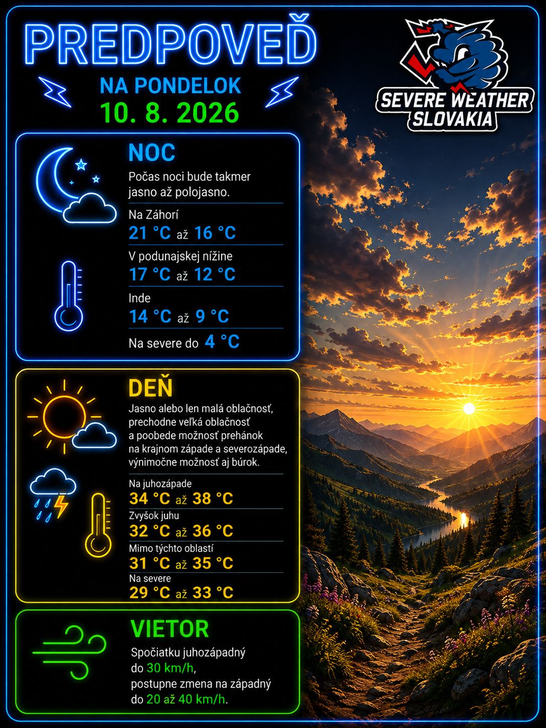 Predpoveď na pondelok 10. 8. 2026