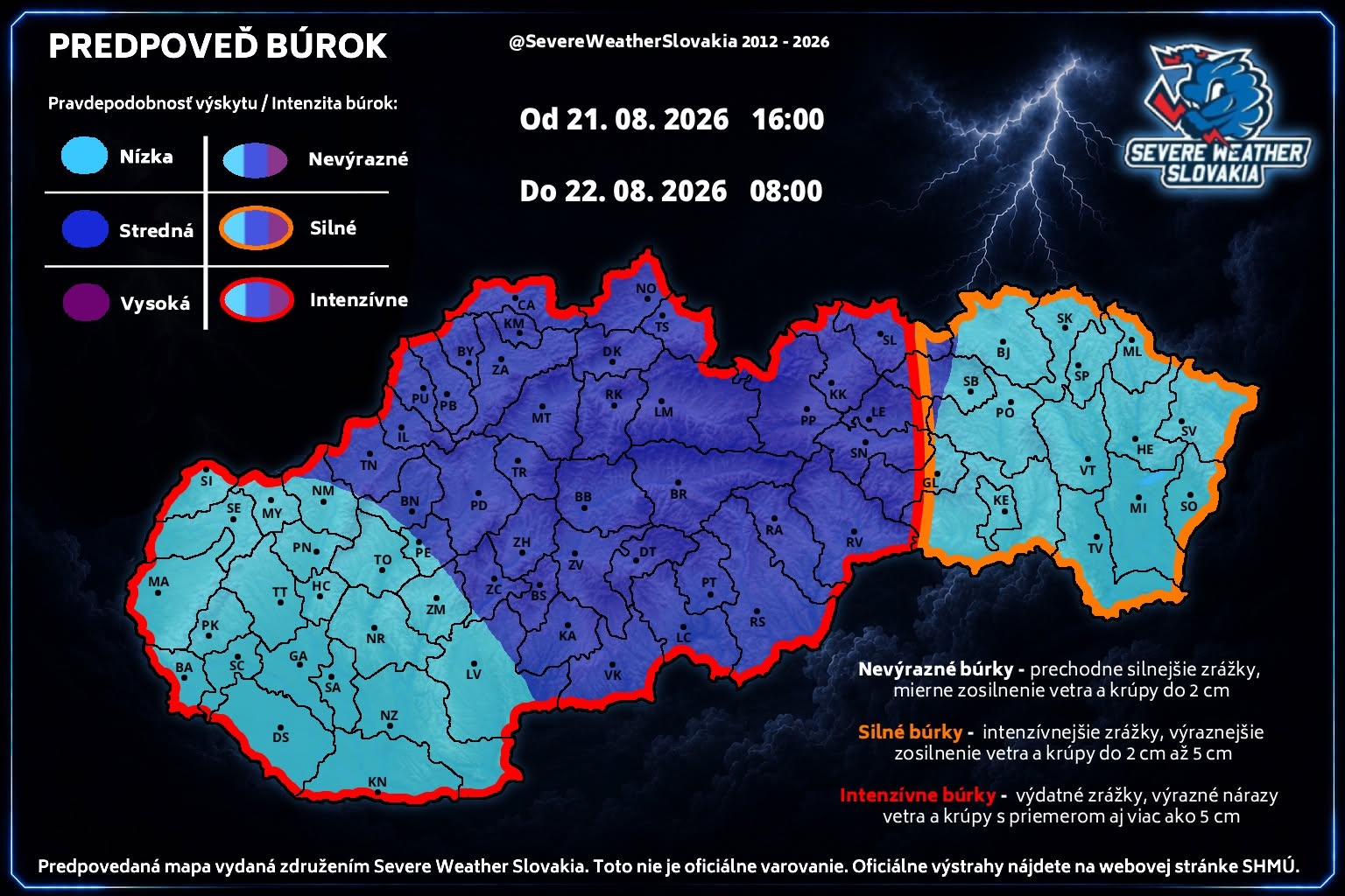 Možnosť aj silných búrok v noci z 21.8.2026 na 22.8.2026
