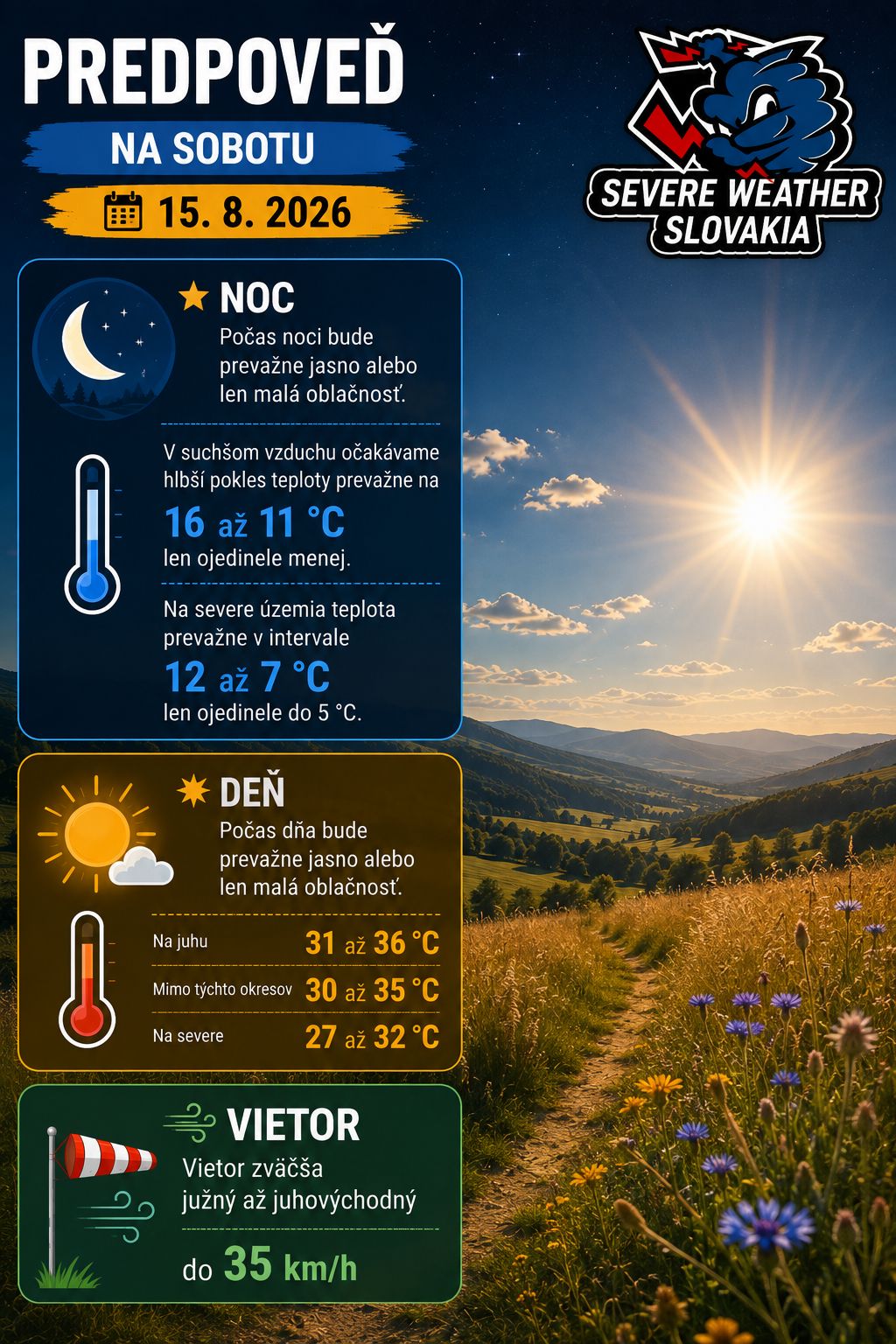 Predpoveď na sobotu 15. 8. 2026