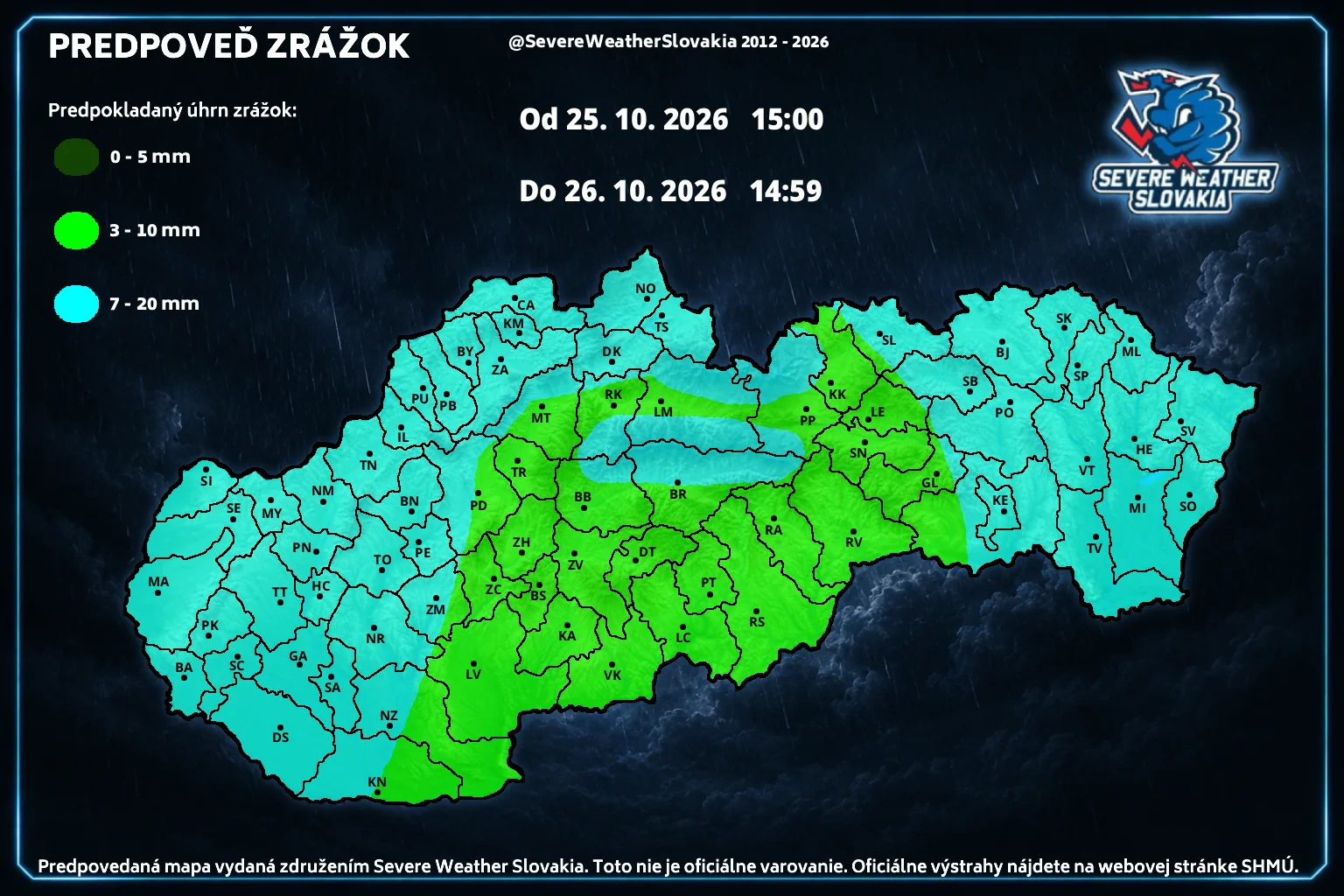 Odhadovaný úhrn zrážok v priebehu 24 hodín